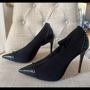 Christian Louboutin Dovi Dova 100 Studded Stretch Knit Sock Boot Size 38 Black